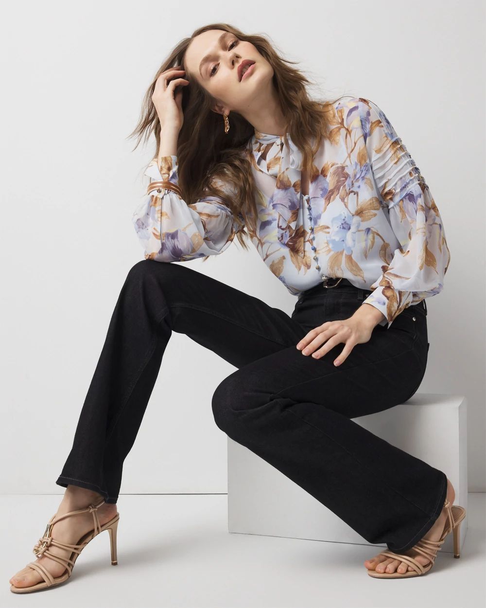 Tie Neck Chiffon Blouse | White House Black Market